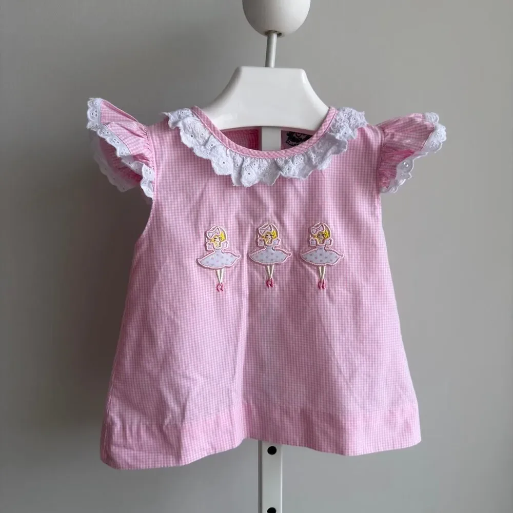 Smocked Threads Cecil & Lou Pink White Gingham Dress Girls 3T Ballerinas Preppy